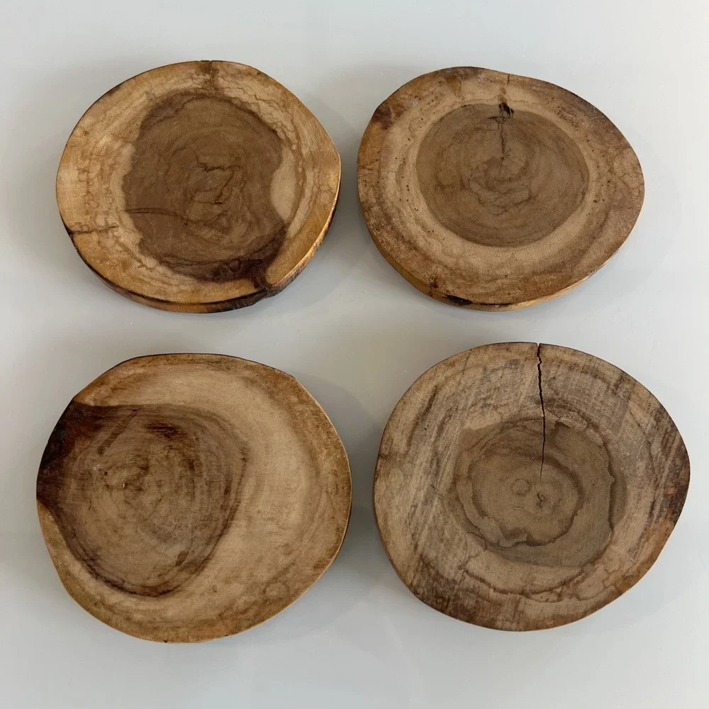 Wood Coasters Set 4 Natural Handmade - Picture 3 of 9